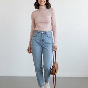 NWOT Aritzia Wilfred Ribbed Blush Pink Turtleneck Size XS